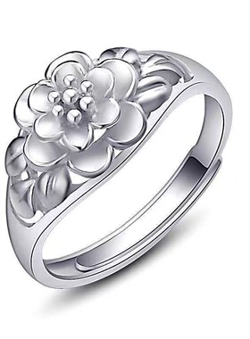复古简约银色芙蓉花戒指