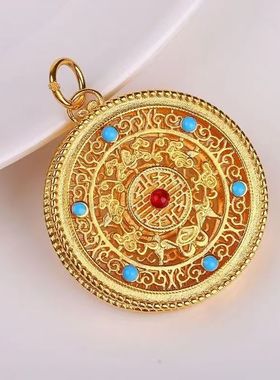 挂件吊坠 砂金镀金色花丝镶嵌五福如意圆满宝符项链饰品女批发