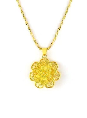 新款牡丹花金色水波项链