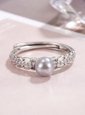 时尚麦穗锆石珍珠戒指