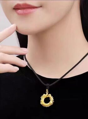 龙腾四海金色平安扣吊坠