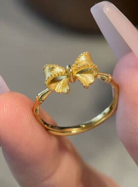 金色蝴蝶结竹节食指戒