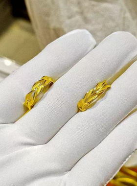 抢越南沙金色麦穗戒指女款镀金开口指环穗穗平安羽毛戒子气质素圈