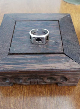 钛钢朋克黑桃A男士开口戒指