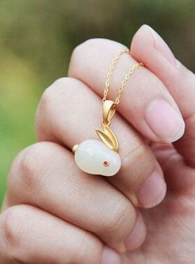 新款玉兔金色O字锁骨链