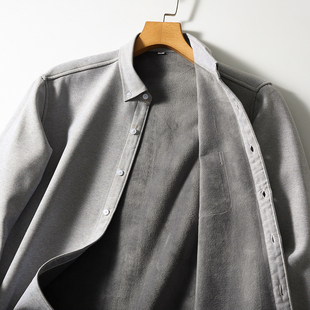 时尚 入冬bi入 男士 加绒翻领长袖 100%棉 休闲衬衫 加绒保暖