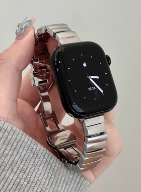 【炫迈同款】适用iwatchS11/10苹果表带金属蝴蝶扣不规则方块表带