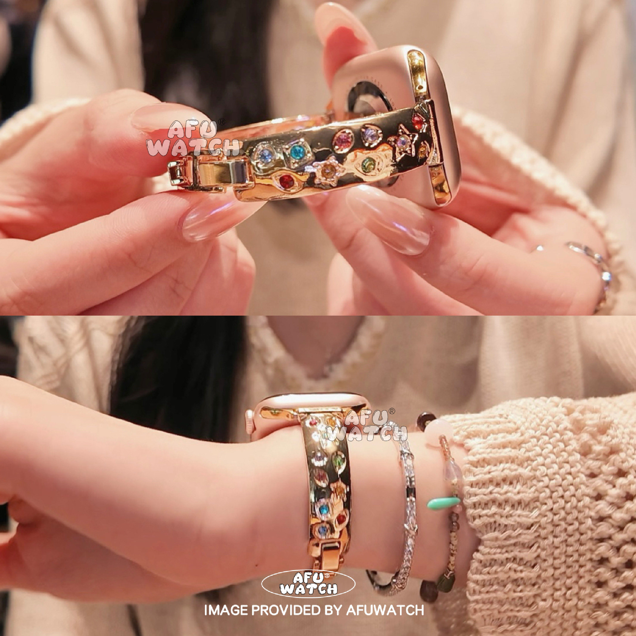 【轻奢彩钻手镯】适用苹果表带iWatch11/10女夏新SE时尚