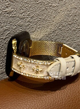 【金属滴胶克罗芯】适用苹果iwatchS11表带SE弯片拼皮10表带9皮质