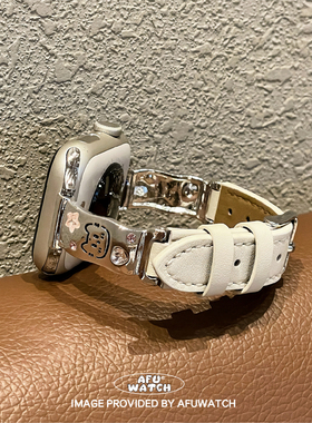 【彩钻小狗猫咪】适用苹果watchS11表带高级女款小众SE真皮&牛仔