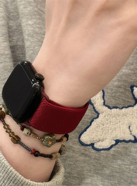 适用iWatchs10代表带苹果手表新年秋冬女款尼龙弹力磁吸扣运动