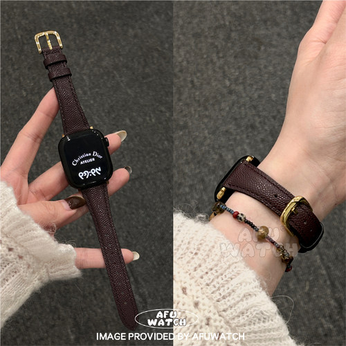 鱼子酱纹针扣|真皮苹果表带女款