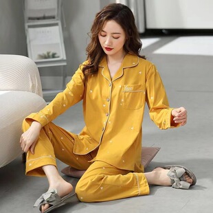 睡衣女春秋纯棉长袖韩版加大码新款家居服秋冬薄款可外穿全棉