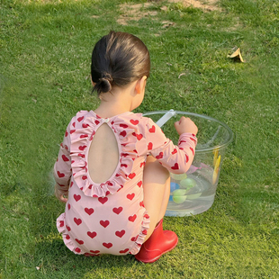 宝宝温泉度假游泳衣潮 防晒速干专业泳装 女童连体泳衣新款 儿童长袖