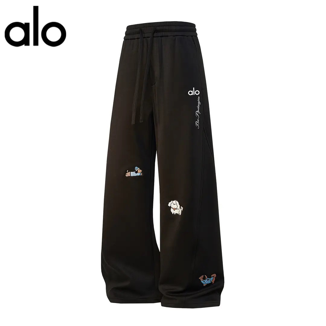 官方奥特莱斯】品牌折扣 美式弯刀阔腿卫裤男小狗刺绣运动休闲裤