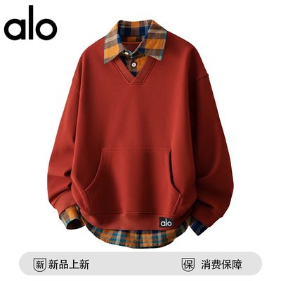 官方奥特莱斯品牌折扣 美式复古衬衫领假两件百搭华夫格卫衣男