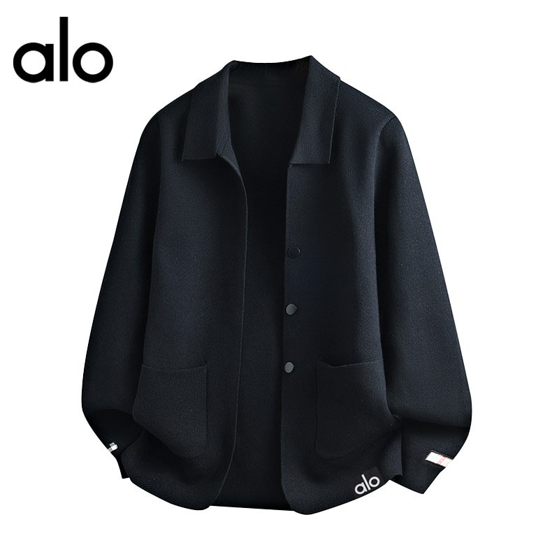 官方奥特莱斯】alo潮牌 秋冬季日系百搭针织开衫翻领简约男士毛衣