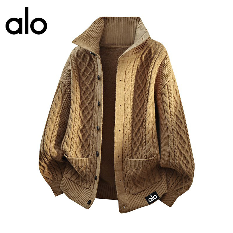官方奥特莱斯】alo潮牌 秋冬季时尚立领毛衣开衫男针织衫宽松外套
