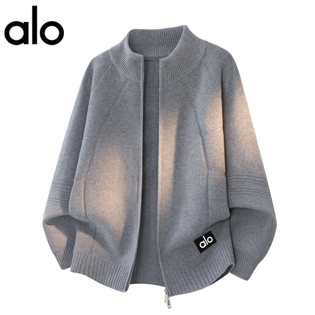 官方奥特莱斯】alo潮牌 秋季立领针织高级感休闲男款开衫毛衣外套