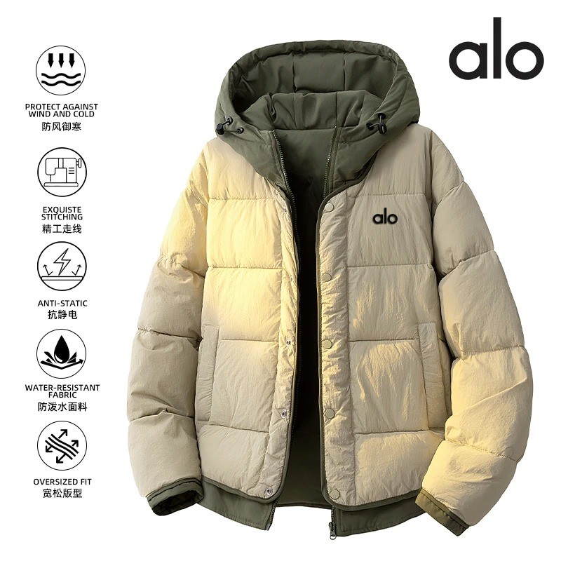 官方奥特莱斯】alo品牌连帽假两件羽绒棉服男加厚保暖棉衣面包服