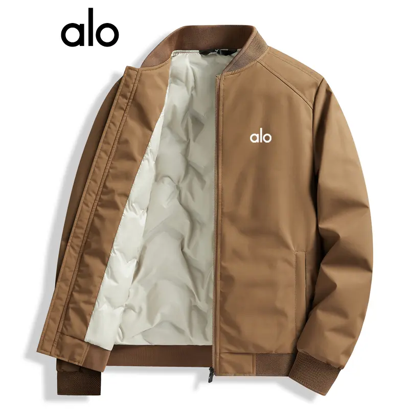 alo棒球领羽绒服白鸭绒男士立领加厚保暖防风休闲夹克爸爸装外套