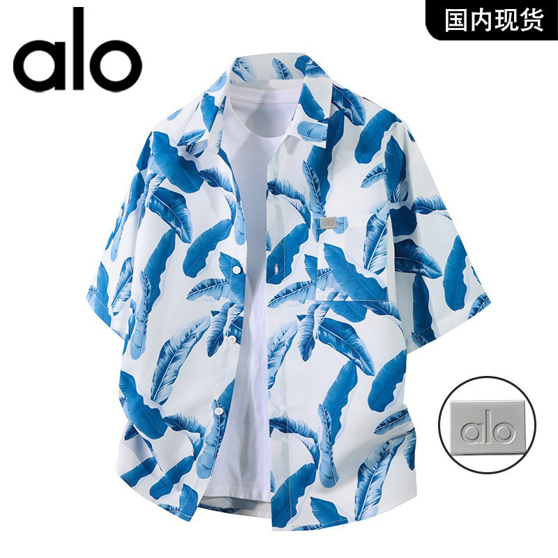 官方奥特莱斯品牌折扣 夏季新款港风INS碎花短袖衬衫男休闲衬衣