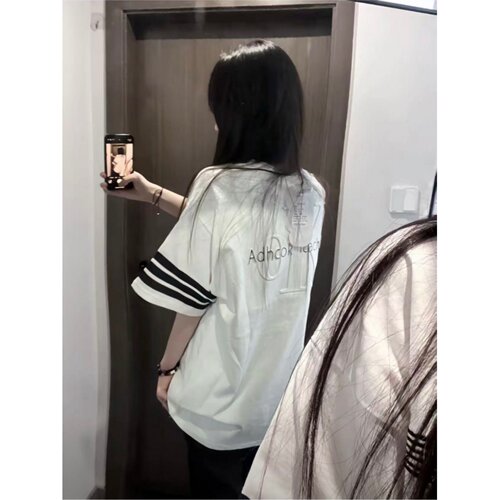 2026潮牌字母刺绣纯棉宽松T恤女