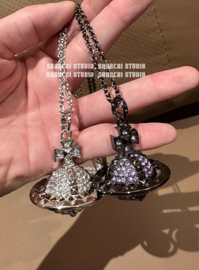 超闪！SHANCAI | 梅菲满钻铆钉项链orb大号星球锆石土星毛衣链