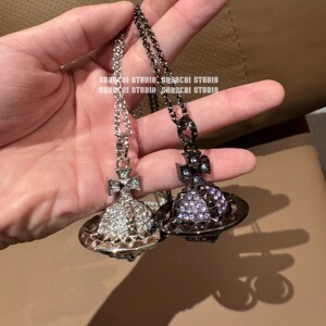 超闪！SHANCAI | 梅菲满钻铆钉项链orb大号星球锆石土星毛衣链