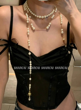 SHANCAI |破碎珍珠立体土星项链轻奢辣妹小众叠戴锁骨链