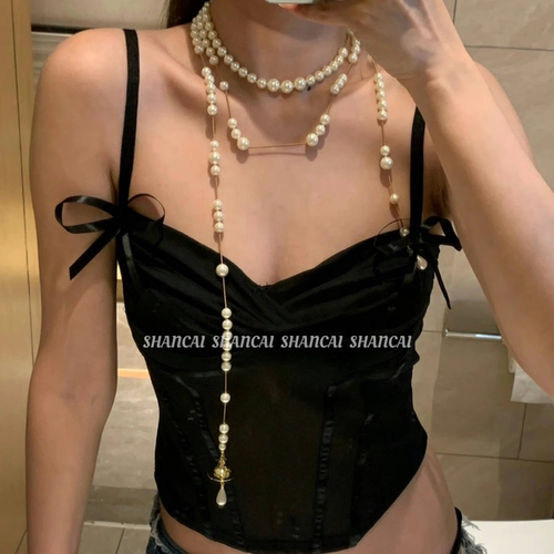 SHANCAI |破碎珍珠立体土星项链轻奢辣妹小众叠戴锁骨链