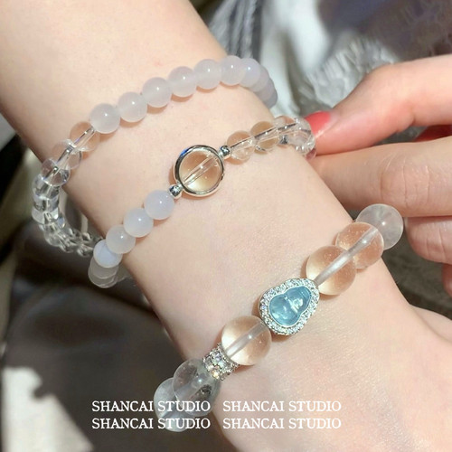 SHANCAI | 天然白水晶海蓝宝蓝葫芦手链轻奢气质高级感礼物手串女