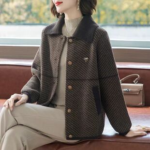 2025新款洋气质妈妈装春秋上衣中老年人秋装翻领毛呢外套短款女装