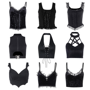 鬼妍jazz爵士舞女团打歌服暗黑哥特亚文化辣妹蕾丝吊带性感背心女