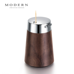 饰居家饰 摩登MODERN原创轻奢胡桃木按压防尘防灰密封牙签盒简约装