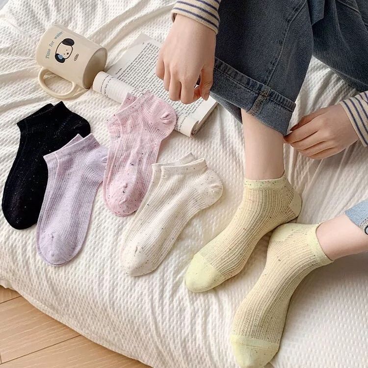 点子纱网眼袜子女短袜夏薄透气日系浅口袜防滑不掉跟夏天船袜包邮