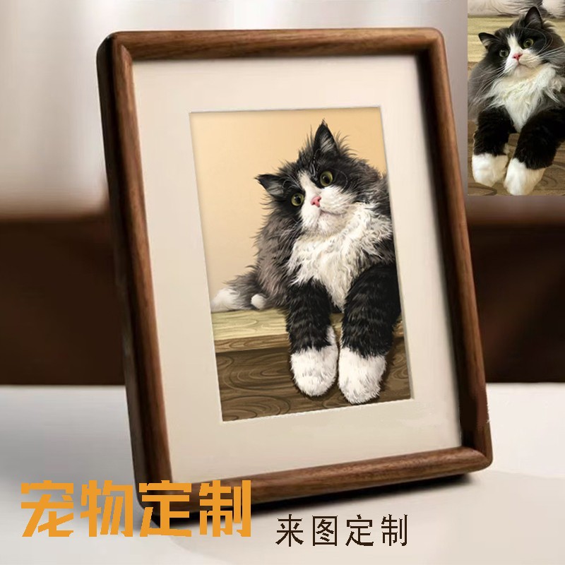 狗狗猫咪小狗宠物肖像摆台画动物照片手绘头像定制装饰画生日礼物图片