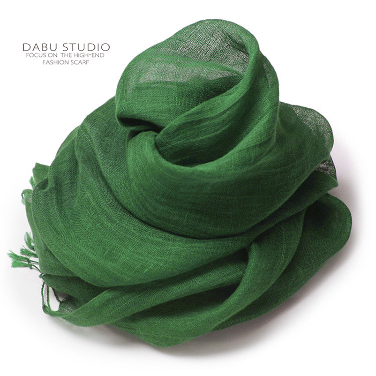 日系极简高品质纯色雨露亚麻苔藓绿围巾丝巾防晒护颈夏季男女长款