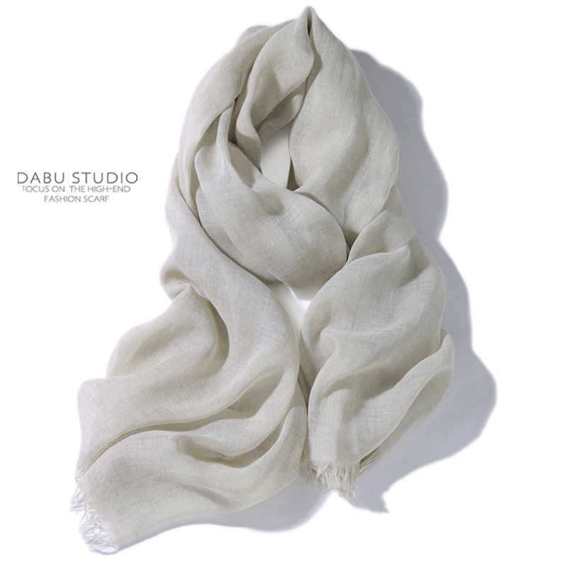 日系极简高品质纯色雨露棉亚麻米色围巾丝巾防晒护颈夏季男女长款
