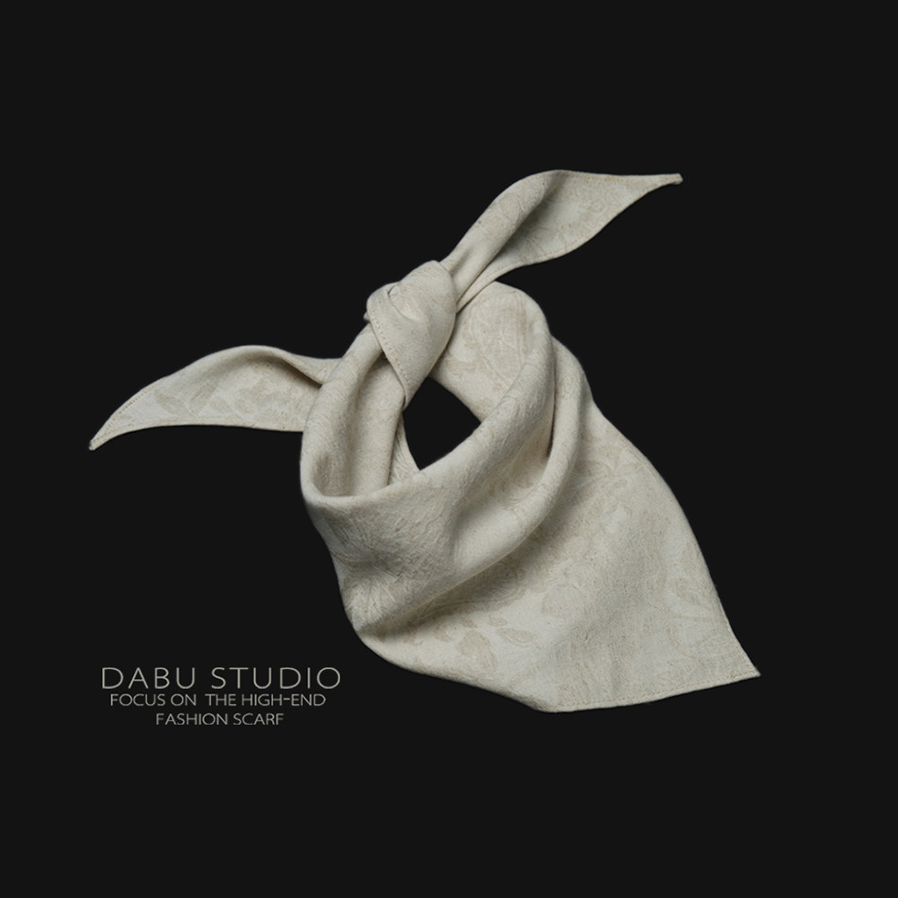 简约小众重磅重工花卉提花复古温柔米白色纯色小方巾春夏女护颈