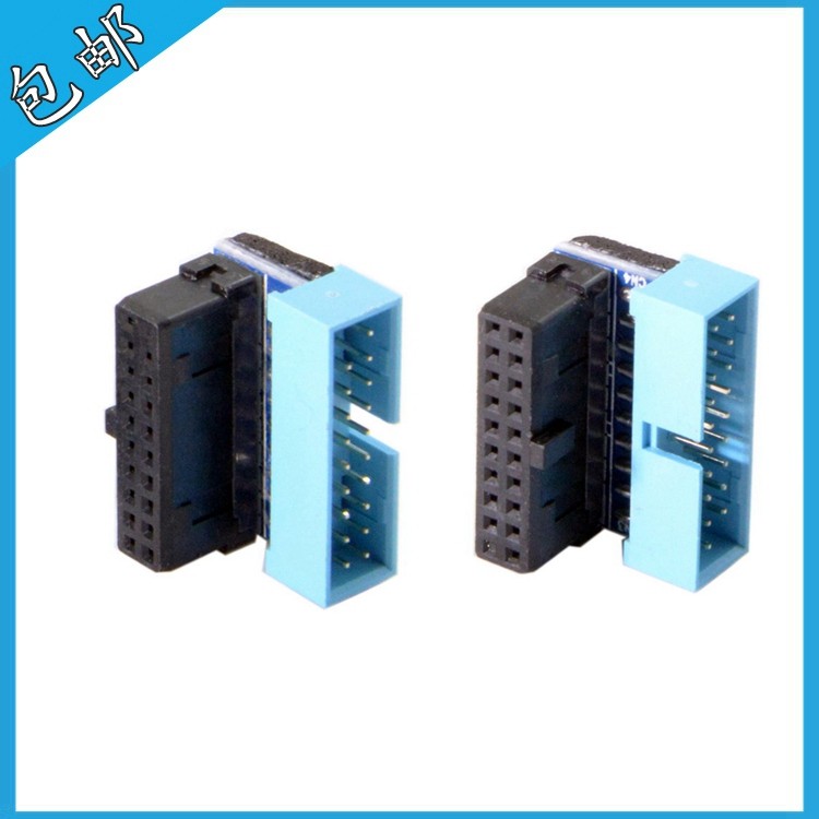 主板USB3.0转向卡19P 20P插座90度L型弯头转换接头台