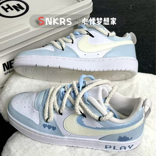 球鞋定制Nike Court Borough Low 像素小狸 米蓝厚底女款低帮板鞋