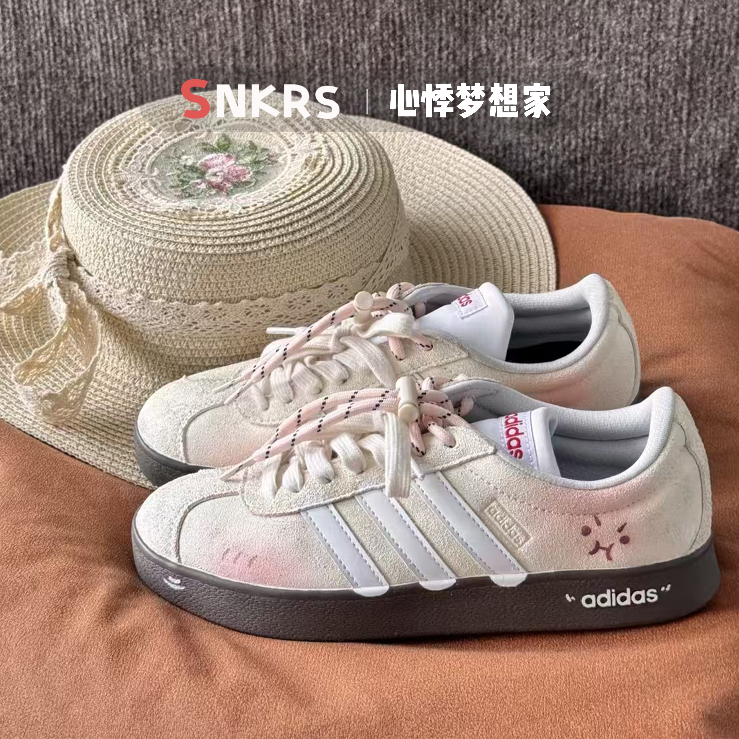 球鞋定制 Adidas Neo VL Court 奶油包甜甜可爱防滑耐磨低帮板鞋