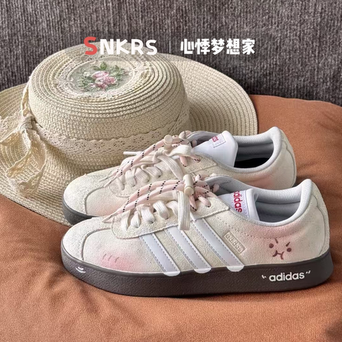 球鞋定制 Adidas Neo VL Court 奶油包甜甜可爱防滑耐磨低帮板鞋