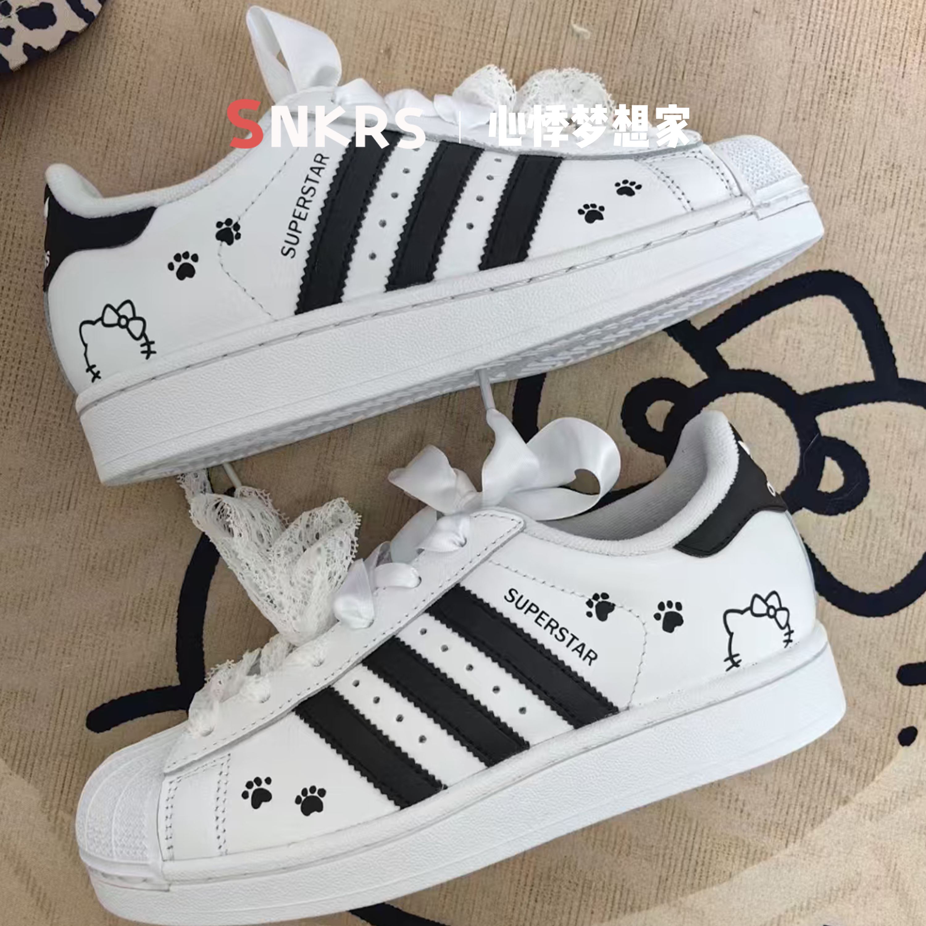 定制球鞋阿迪达斯adidas白贝恋喵 可爱甜妹 低帮板鞋 女款白色
