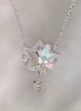 1轻奢小众高级感锁骨链女双子星项蓝色甜美风吊坠锁骨链生日礼物