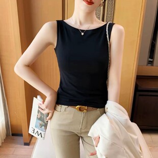 2026新款夏季一字肩船领吊带背心女西装内搭外穿休闲无袖打底上衣
