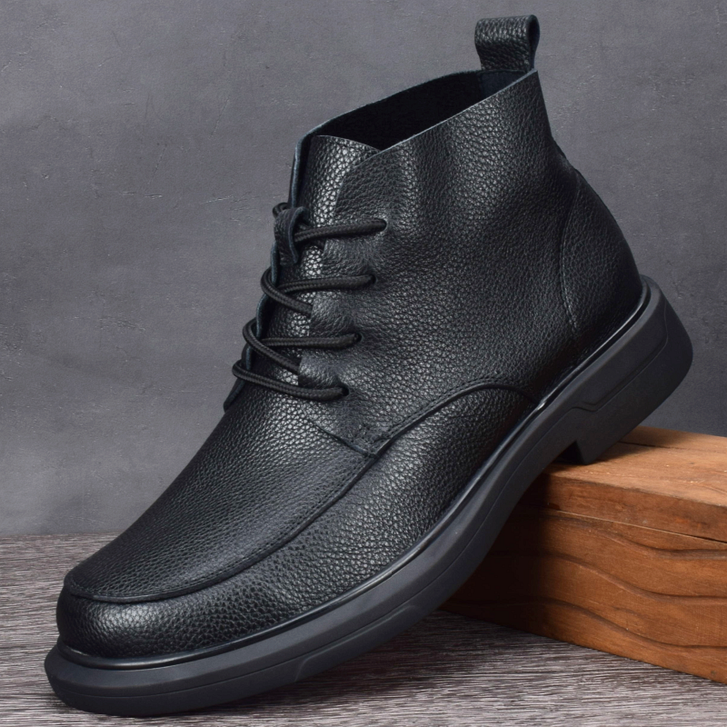 秋冬真皮男士皮靴休闲高帮皮鞋宽脚厚底防滑头层牛皮马丁靴男中帮