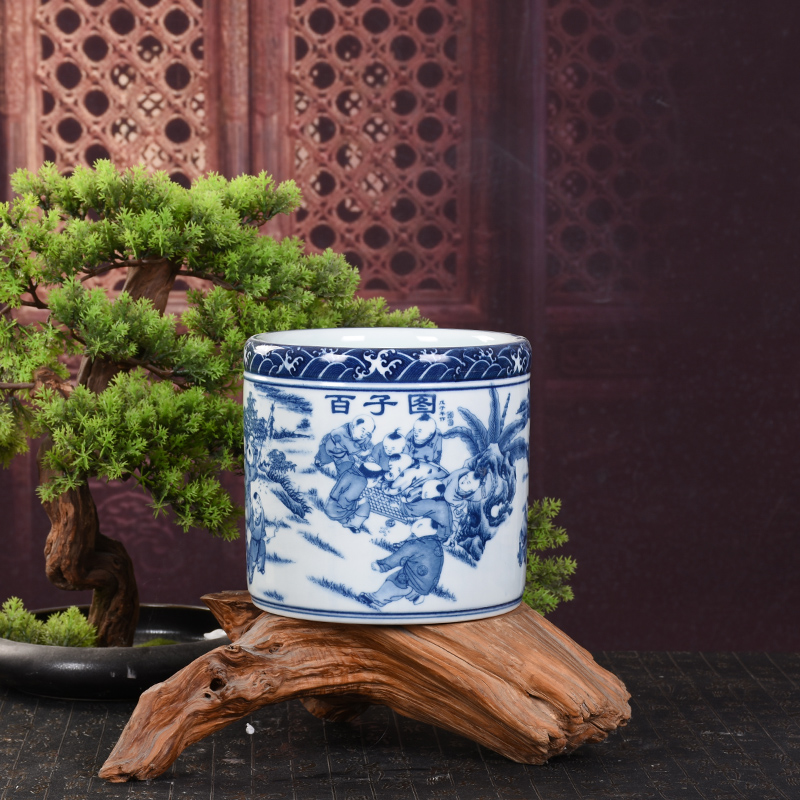 景德镇陶瓷器仿古青花瓷笔筒花瓶花插 办公室书房装饰品摆件礼品