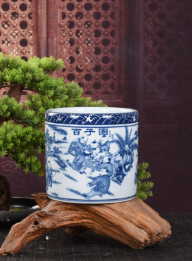 景德镇陶瓷器彷古青花瓷笔筒花瓶花插 办公室书房装饰品摆件礼品